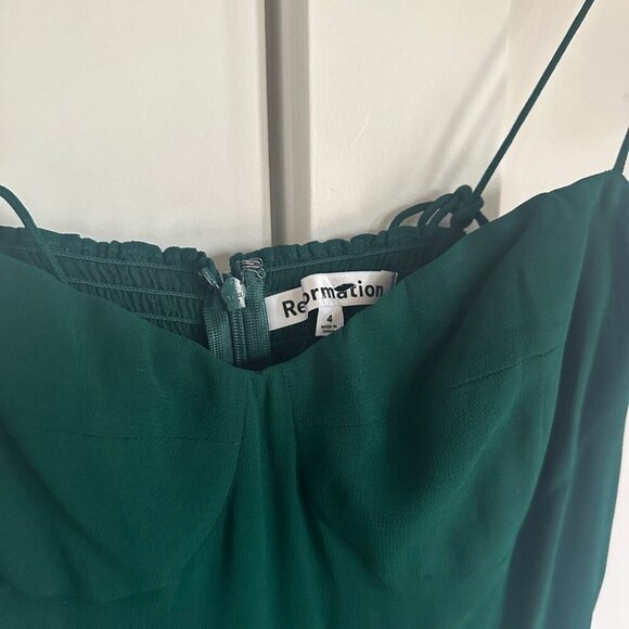 NEW Reformation Juliette Dress in Emerald Dark Green Side Slit | size 4 - Picture 6 of 9